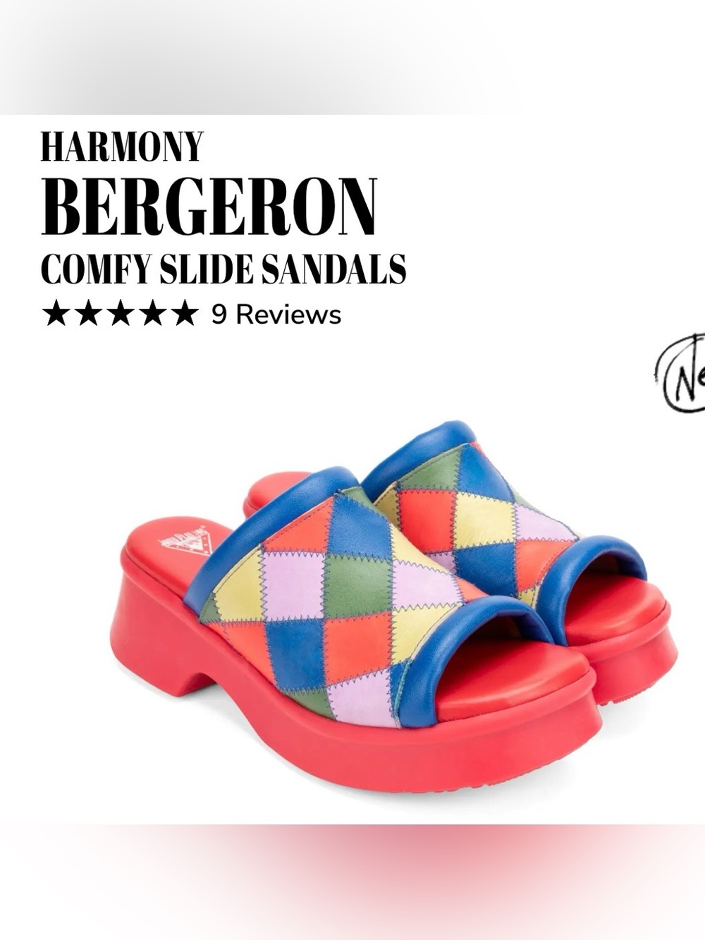 Fluevog BRAND NEW Harmony Bergeron leather multico patchwork slides -7 (fits 8)